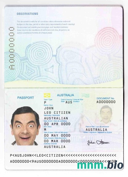 Australian standard passport example w formacie PSD, w pełni edytowalny